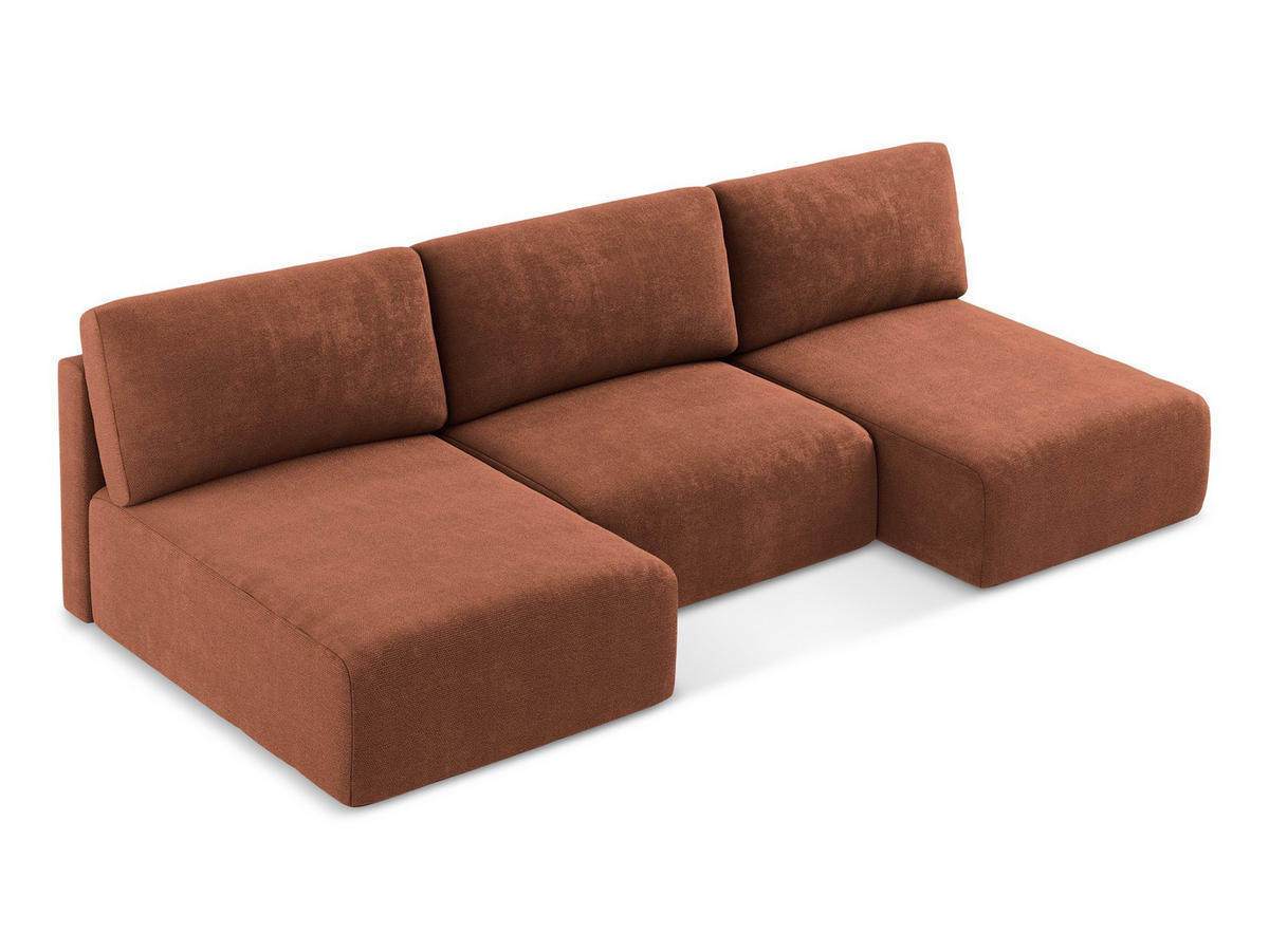 WOHNLANDSCHAFT Chenille Stoff Orange - Terra cotta/Schwarz, Kunststoff/Textil (304/79/149cm) - Makamii