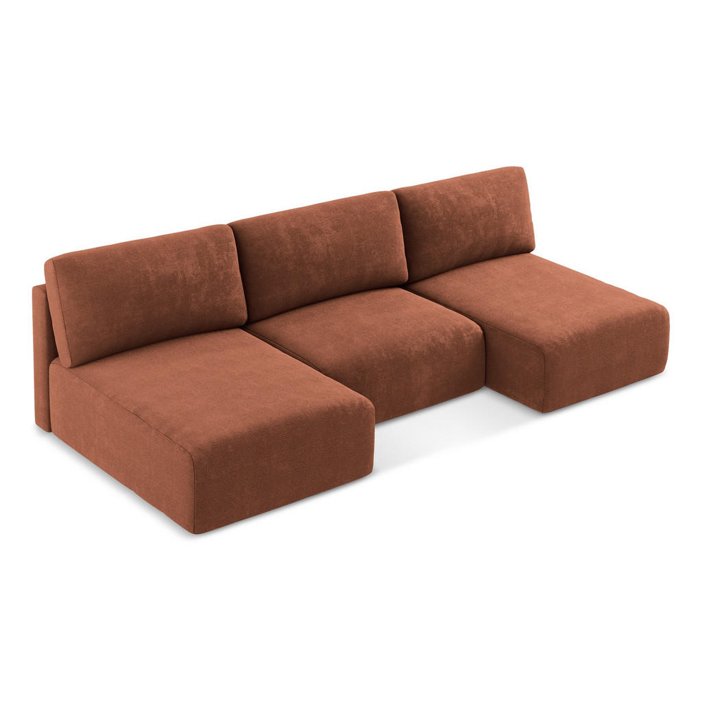 Thumbnail - Makamii Wohnlandschaft, Terra cotta, Textil, 4-Sitzer, Füllung: Schaumstoff, U-Form, 304x79x149 cm, Made in EU, Wohnzimm...