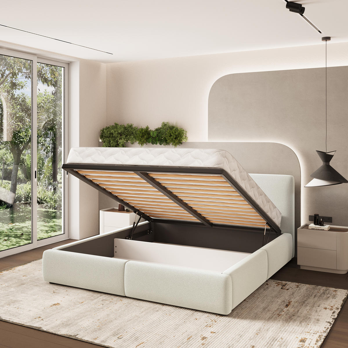 POLSTERBETT FELURO 160x200 cm mit Bettkästen - Creme - Creme, Holz (160/200cm) - MASSENO
