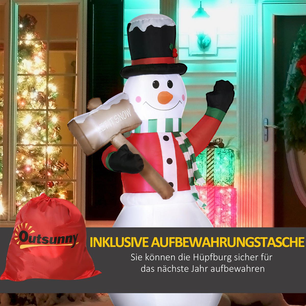 AUFBLASBARER Schneemann, Polyester-Stoff, Weiß - Weiß, Kunststoff (70/180/103cm) - Outsunny