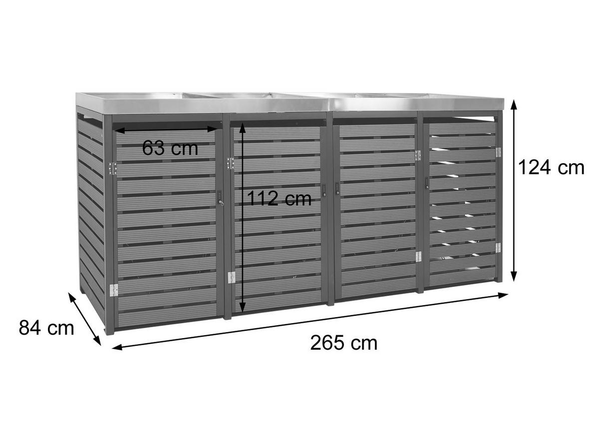 4ER MÜLLTONNENVERKLEIDUNG Walnuss Dekor - Walnussfarben, Metall (265/124/84cm) - MCW