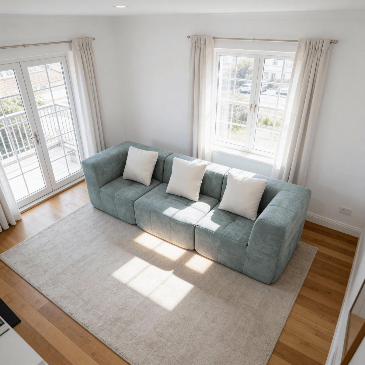 WOHNZIMMERSOFA Eden Simple 3-Sitzer - Salbei Weiß - Salbeigrün, Textil (92/71/92cm) - COCO Living