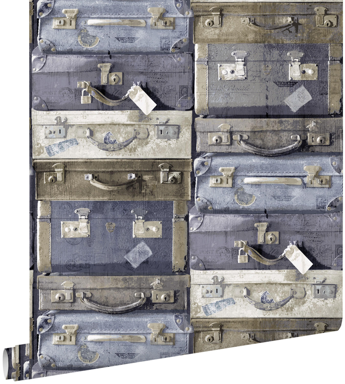 TAPETE Vintage Koffer 53 cm x 10.05 m - Blau, Papier (53/1000cm) - ESTAhome