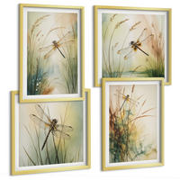 BILDER SET 4er Set - 50x50 cm & 40x60 cm Goldrahmen - Libellengräser über dem Wasser - Goldfarben, Kunststoff (50/50cm) - TULUP