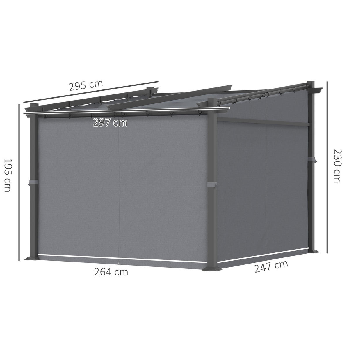 PAVILLONS aus Stahl 2,97x2,95x1,95-2,3 m in Dunkelgrau mit ausziehbarem Vordach - Dunkelgrau, Metall (295/230/297cm) - Modfu