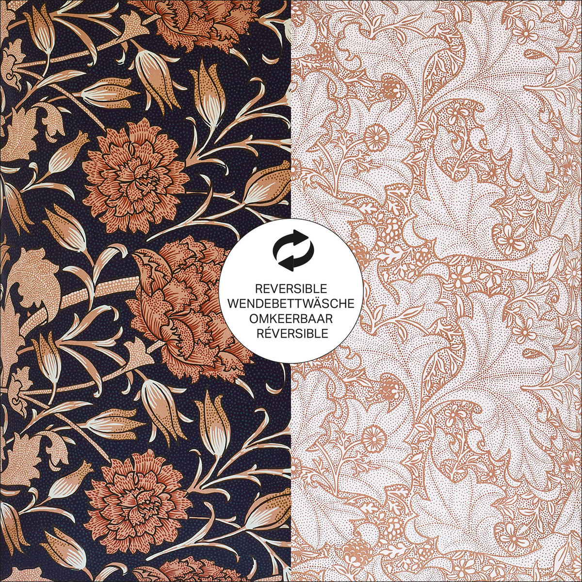 BETTWASCHE wilde Tulpe 3-Teilig 230x220cm - Beige/Rot, Papier/Kunststoff (220/230cm) - William Morris at Home