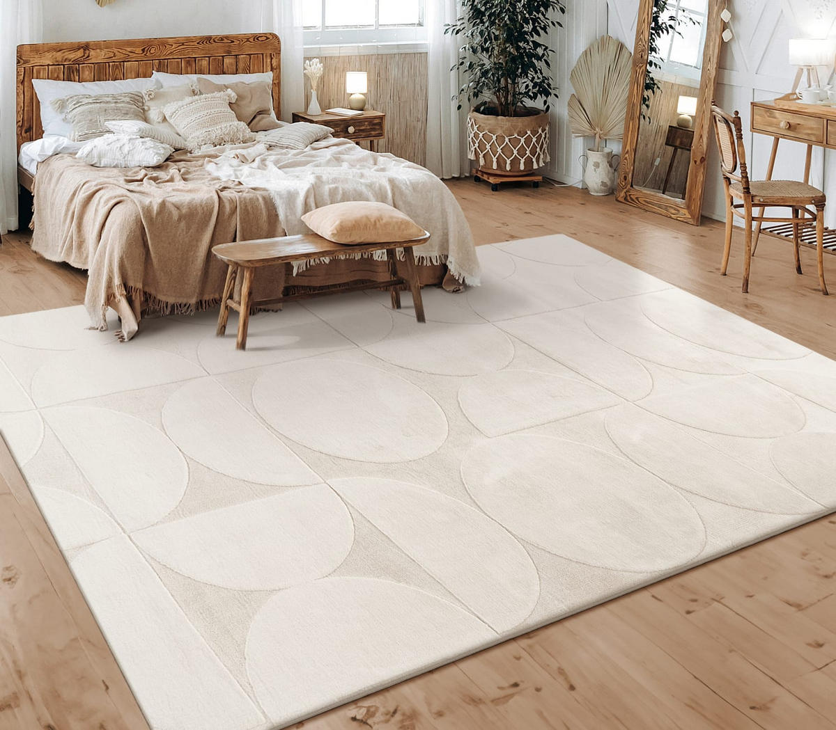 TEPPICH Kurzflor waschbar Unifarben Struktur Wohnzimmer schmutzabweisend Creme Rechteckig 80x150 - Creme, Textil (80/150cm) - KADIMA DESIGN