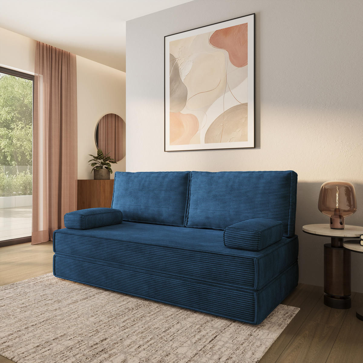 POHOVKA z pěny SILAR s funkcí spaní Manšestrová látka Modrá - modrá, textil (170/86/80cm) - MASSENO
