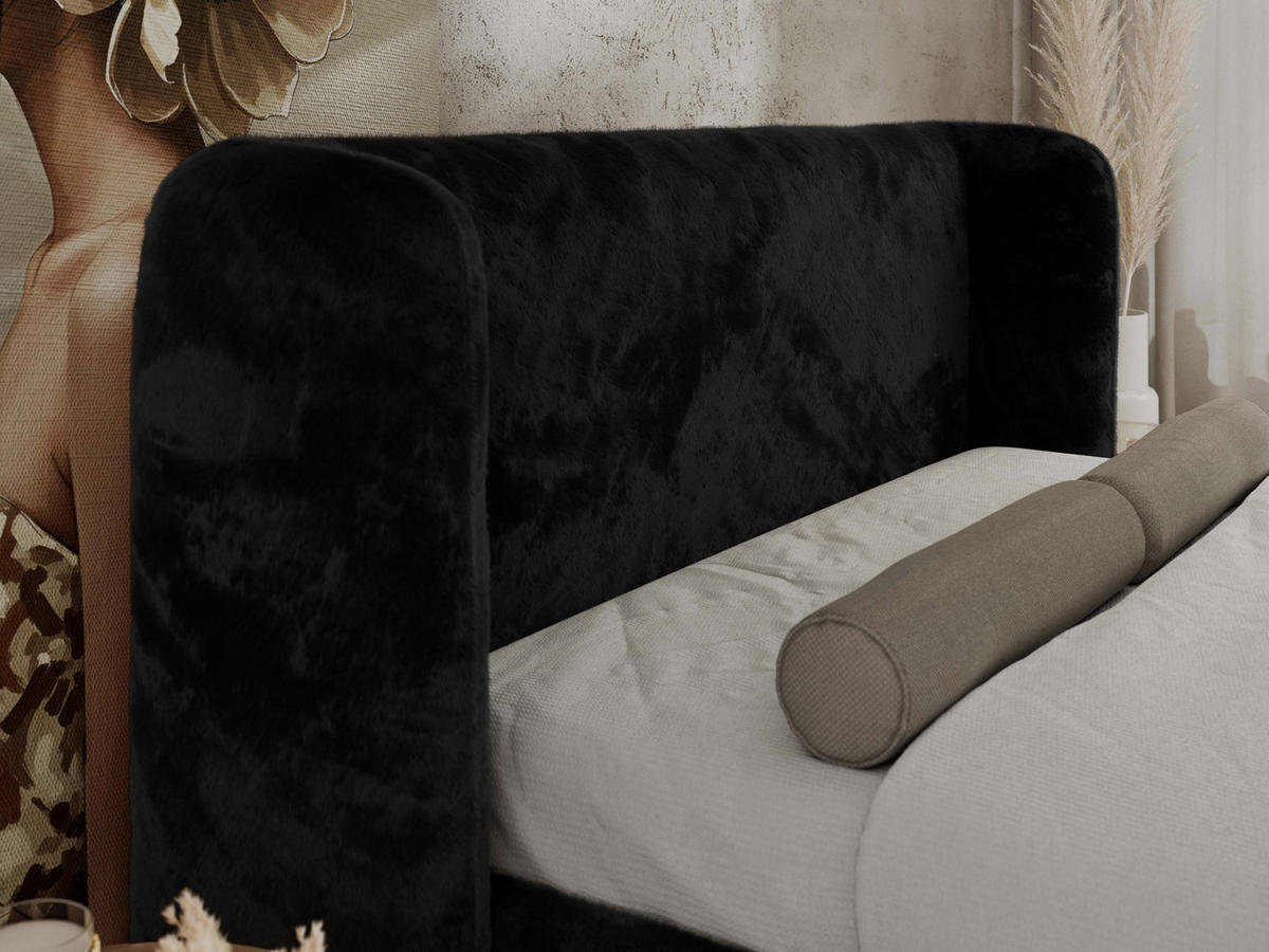 POLSTERBETT EMORA CLASSIC DUO 140/200 - Schwarz Plüsch - Multipocket-Matratze - Schwarz, Textil (140/200cm) - MKS