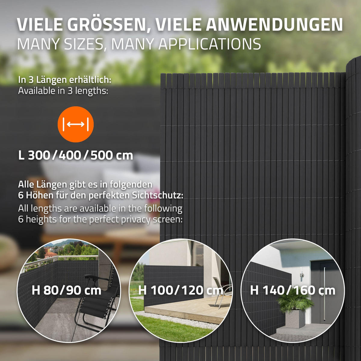 SICHTSCHUTZZAUN 2er Set - Anthrazit, Kunststoff (300/120cm)