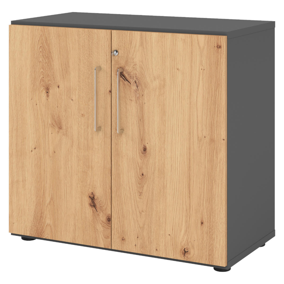 AKTENSCHRANK - 2 Ordnerhöhen 42/80/74,8 cm in Graphitfarben/Wildeiche - Wildeiche/Graphitfarben, Holzwerkstoff (80/74.8/42cm) - bümö