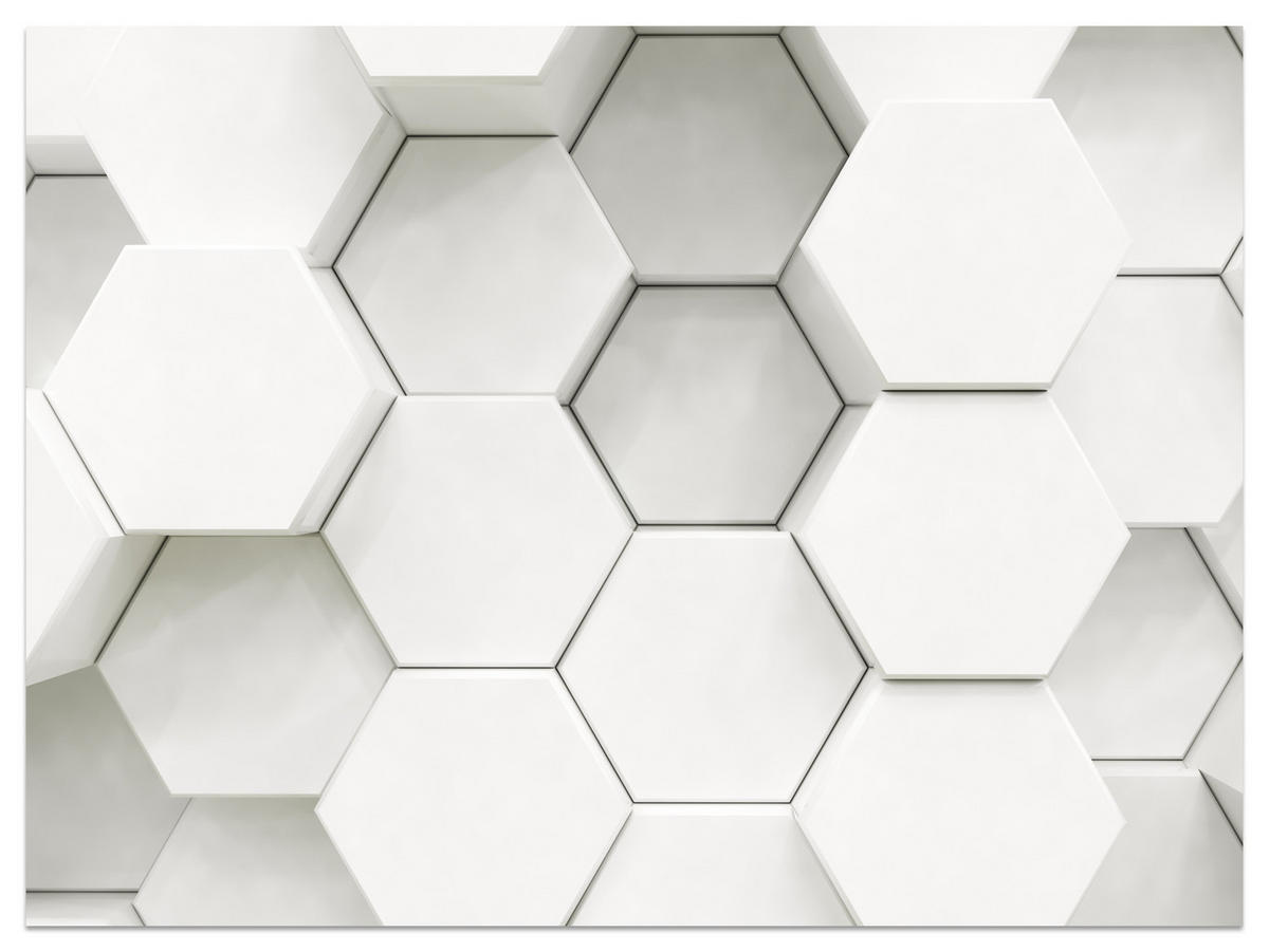 FOTOTAPETE für Wohnzimmer Hexagone Formen Geometrie 350x256 - Weiß/Grau, Papier (350/256cm) - Muralo