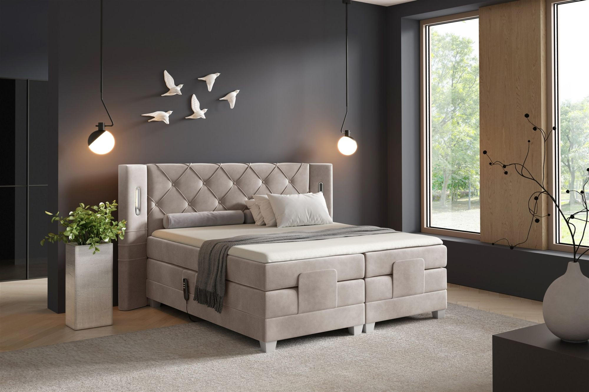 BOXSPRINGBETT Elektrisch Steve - Beige, Holzwerkstoff/Textil (140/200cm) - Fun Möbel