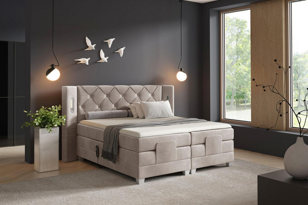 BOXSPRINGBETT Elektrisch Steve - Beige, Holzwerkstoff/Textil (120/200cm) - Fun Möbel