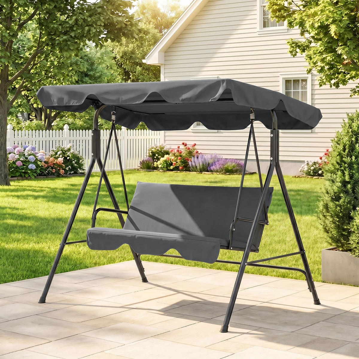 HOLLYWOODSCHAUKEL mit Sitzpolster - Grau, Metall (110/153/172cm) - Outsunny