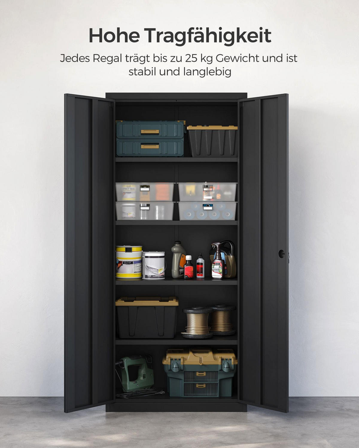 AKTENSCHRANK WINDHOEK - Schwarz, Metall (80/180/40cm) - Hansiro