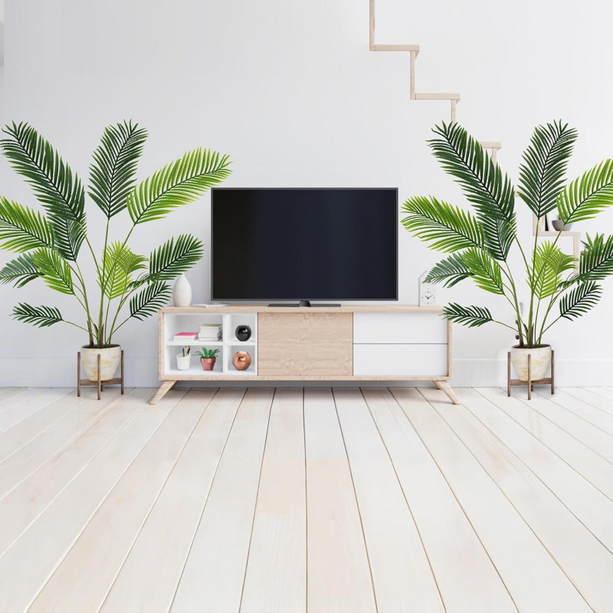 KÜNSTLICHE ARECA-PALME im Topf grün(2er-Set) - Grün, Kunststoff (140cm) - COSTWAY
