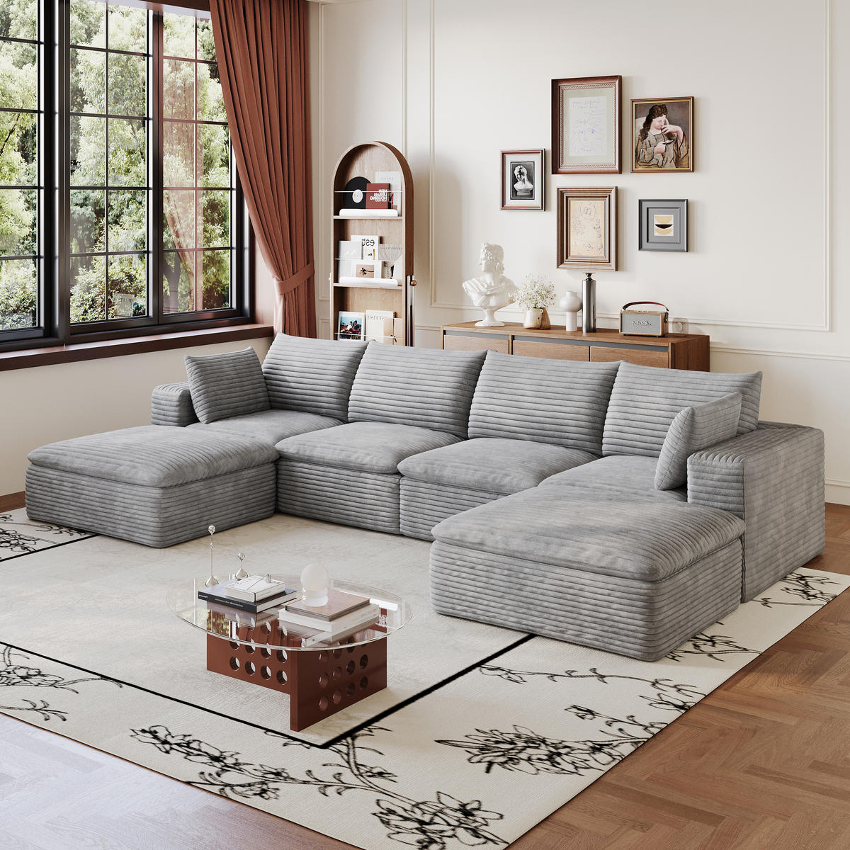 WOHNLANDSCHAFT DE-34773 4-Sitzer mit abnehmbare Polsterung Grau - Grau, Textil (160/60/340cm) - ComfortXL