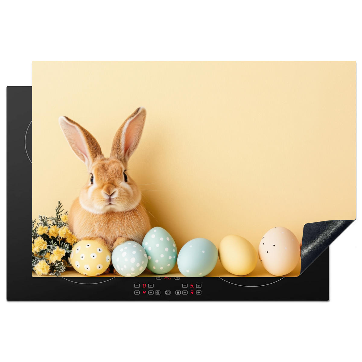 HERDABDECKPLATTE Eier - Kaninchen - Pastellfarbtöne Ceranfeldabdeckung 76x51.5 cm - Hellgelb, Kunststoff (76/51.5/0.2cm) - MuchoWow