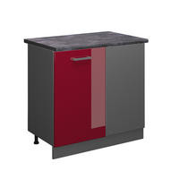 ECKUNTERSCHRANK R-Line Bordeaux Hochglanz 86 cm, AP Anthrazit - Bordeaux/Anthrazit, Holzwerkstoff (86/81.6/60cm) - Vicco