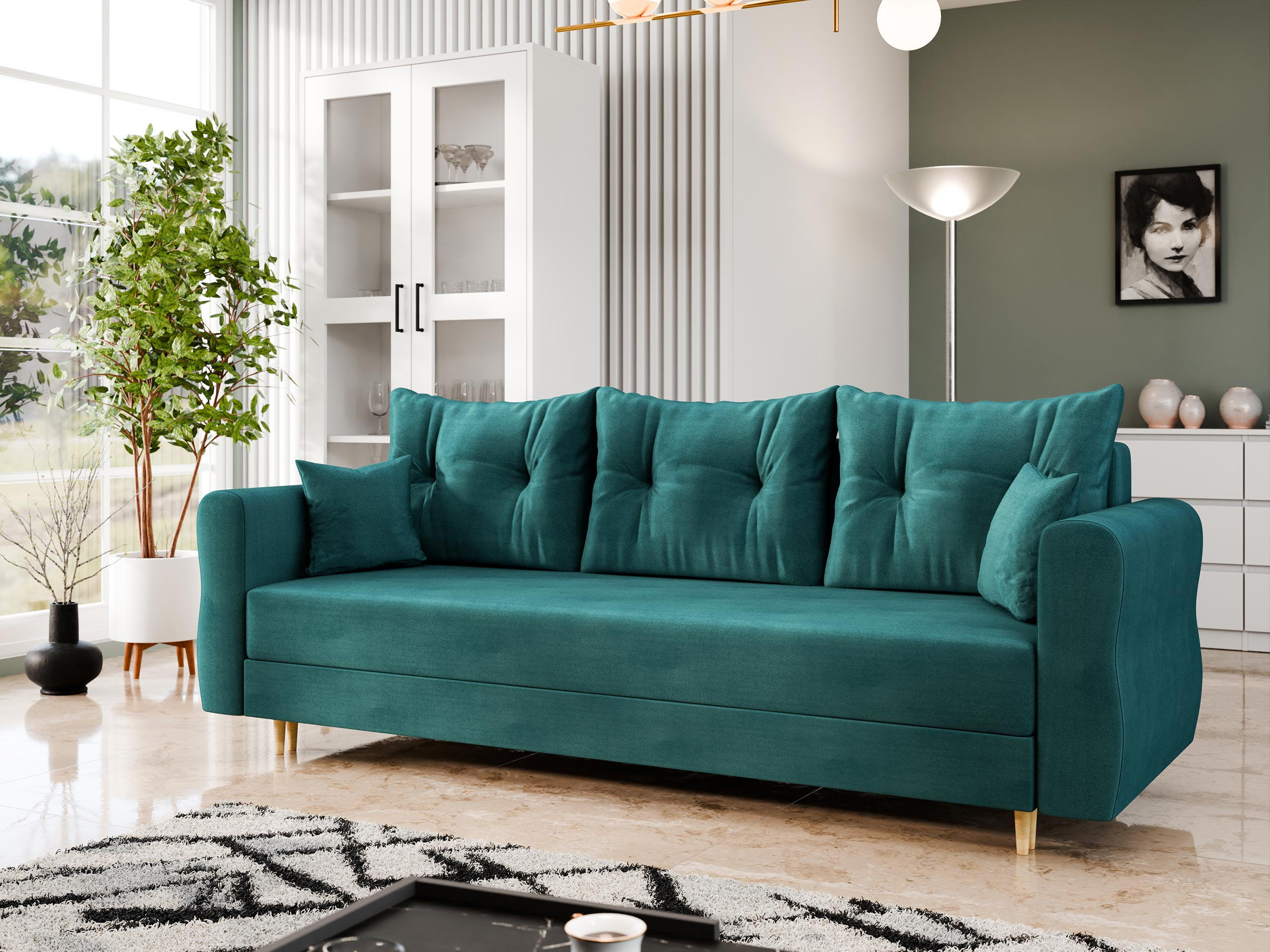 SCHLAFSOFA Zako S 3 - Türkis/Naturfarben, Holz/Textil (231/85/77cm) - MIRJAN24