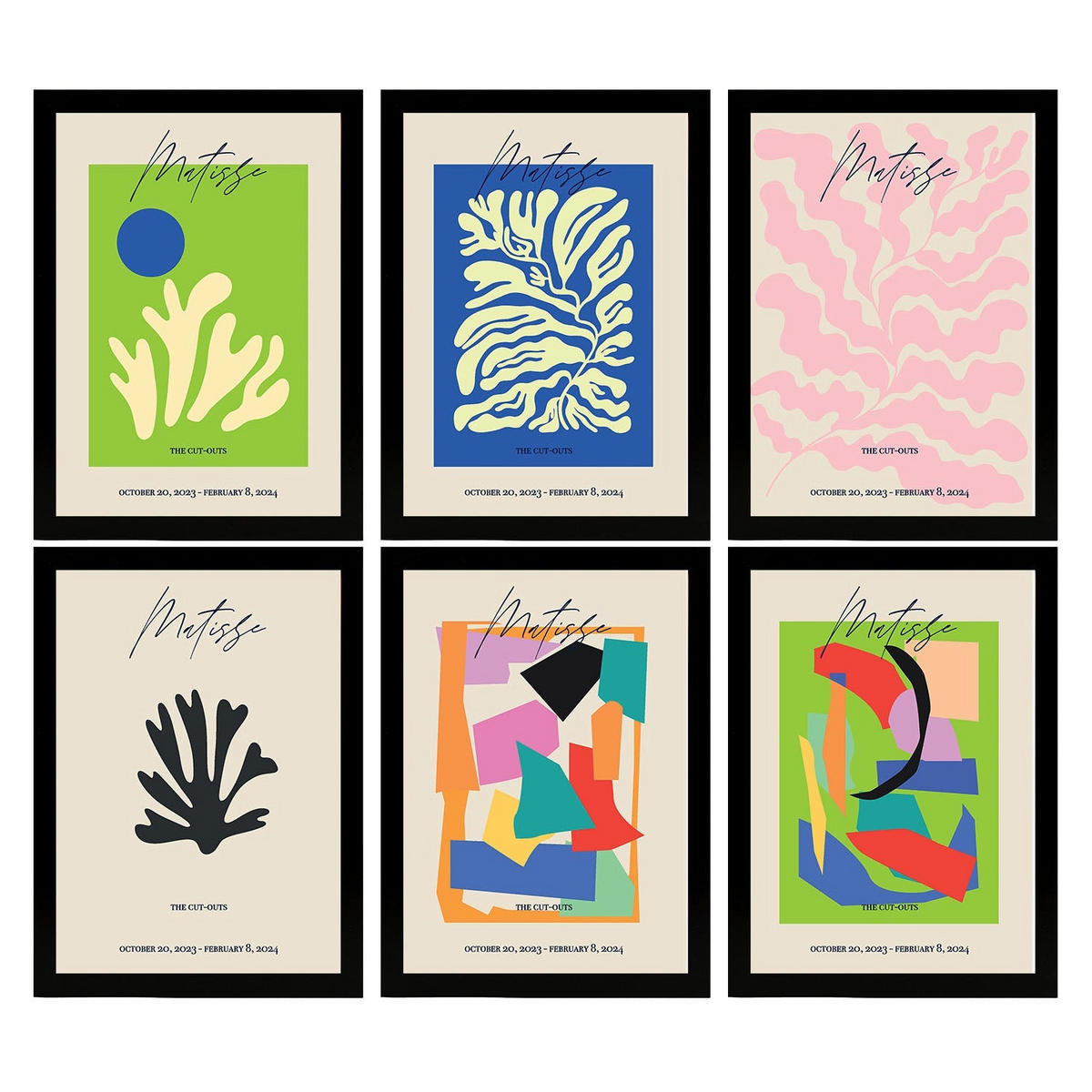 POSTER Set Mit 6 Illustrationen Von Henri Matisse A3 Schwarzer Rahmen - Schwarz, Papier (29/3cm) - Nacnic