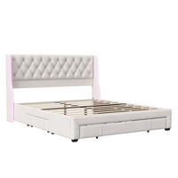POLSTERBETT 140x200 cm mit Schubladen & LED-Beleuchtung, Samt - Beige, Holz/Metall (140/200cm) - PARAFTA HOME