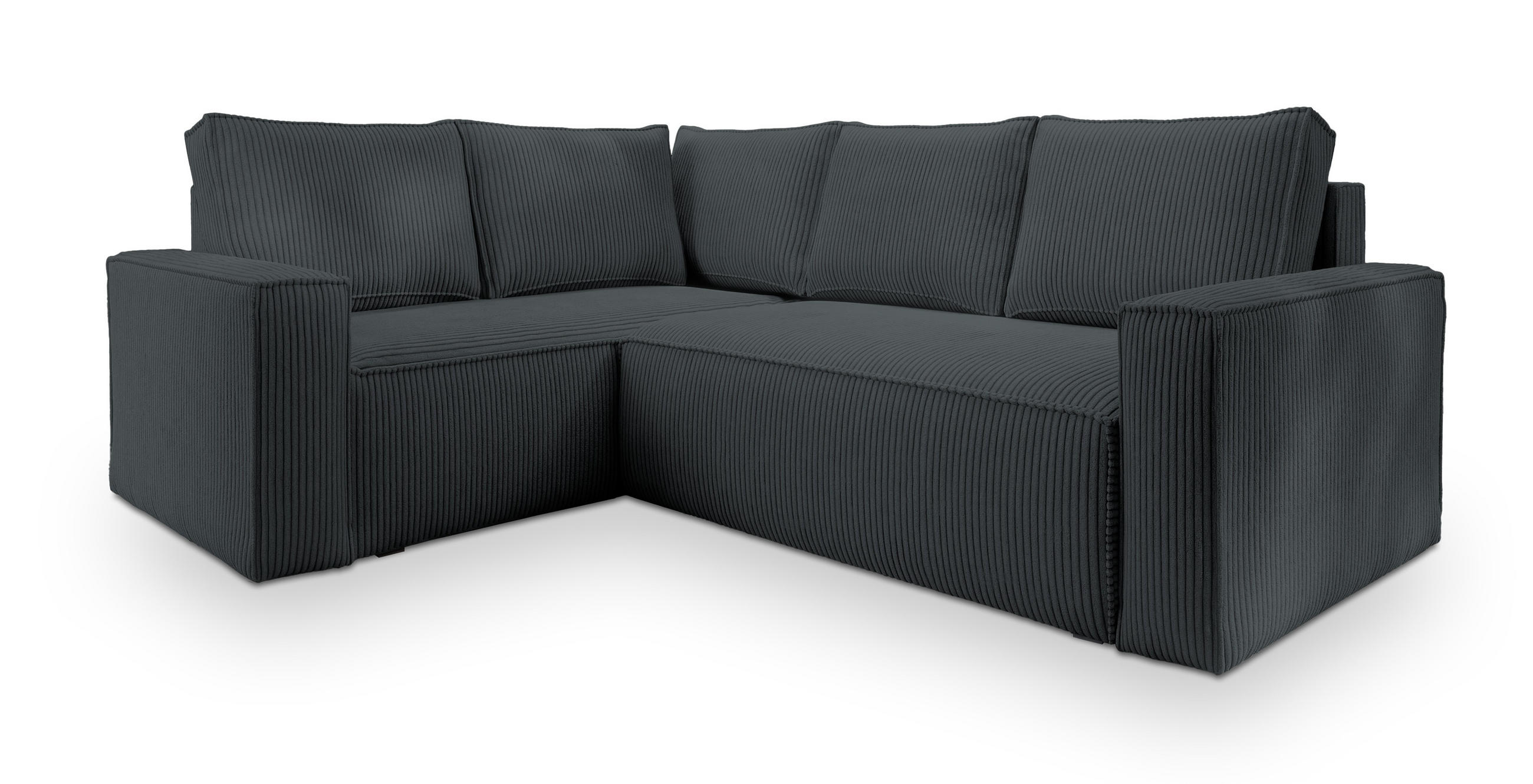 ECKSOFA ESTANO L-S Graphitfarben Kordstoff mit Schlaffunktion - Graphitfarben, Holz (230/158cm) - MASSENO
