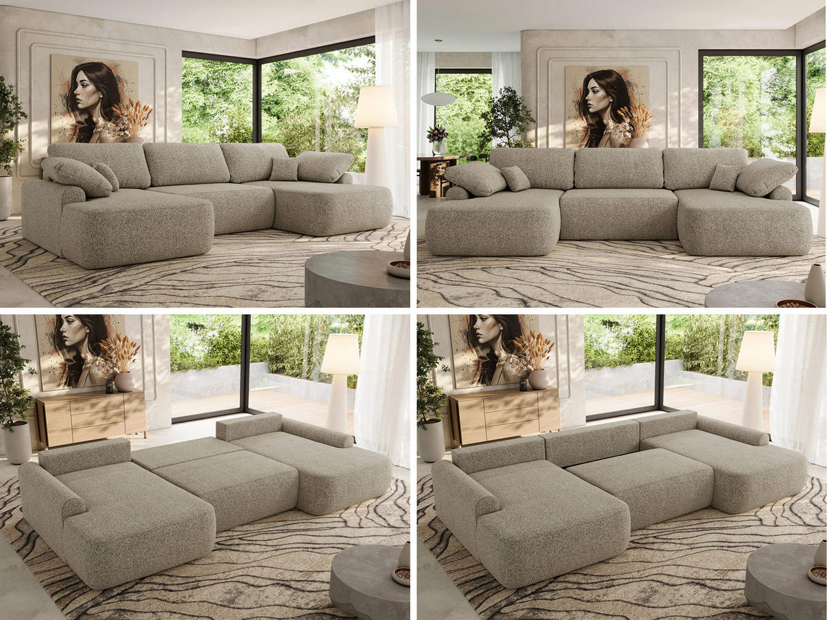 WOHNLANDSCHAFT CUBO U Dunkelbeige Struktur - Ecru/Beige, Kunststoff/Textil (370/100/187cm) - MKS