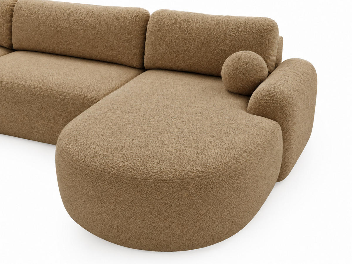 ECKSOFA Aurio U Bouclé-Stoff Hellbraun - Hellbraun/Schwarz, Kunststoff/Textil (347/177cm) - Graingold