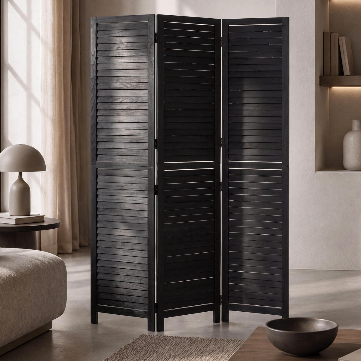 PARAVENT C30B Schwarz - Schwarz, Holz (120/180/6cm) - MCW