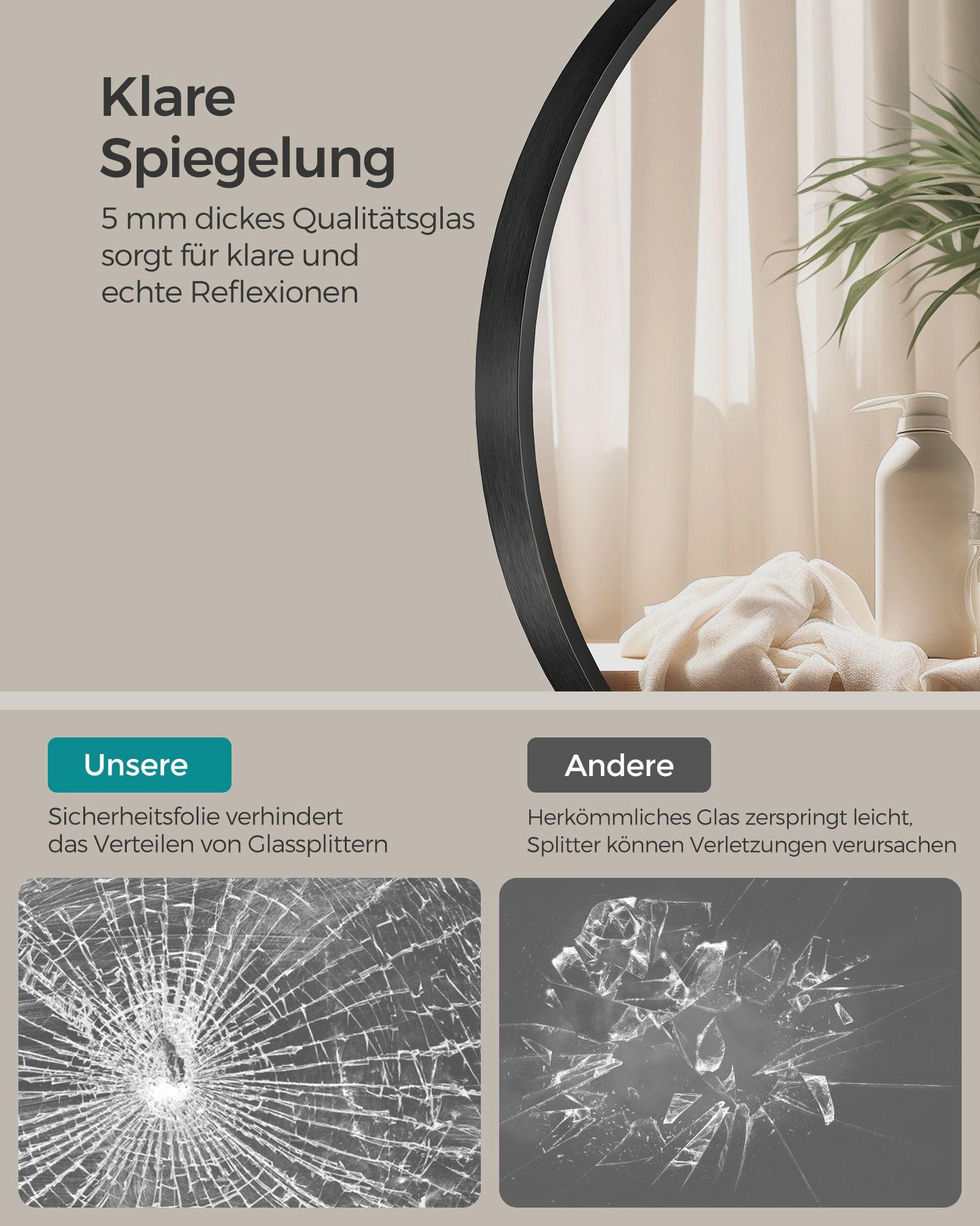 Thumbnail - Hansiro Wandspiegel, Schwarz, Glas, 40.7x0.5x40.7 cm, Spiegel, Wandspiegel