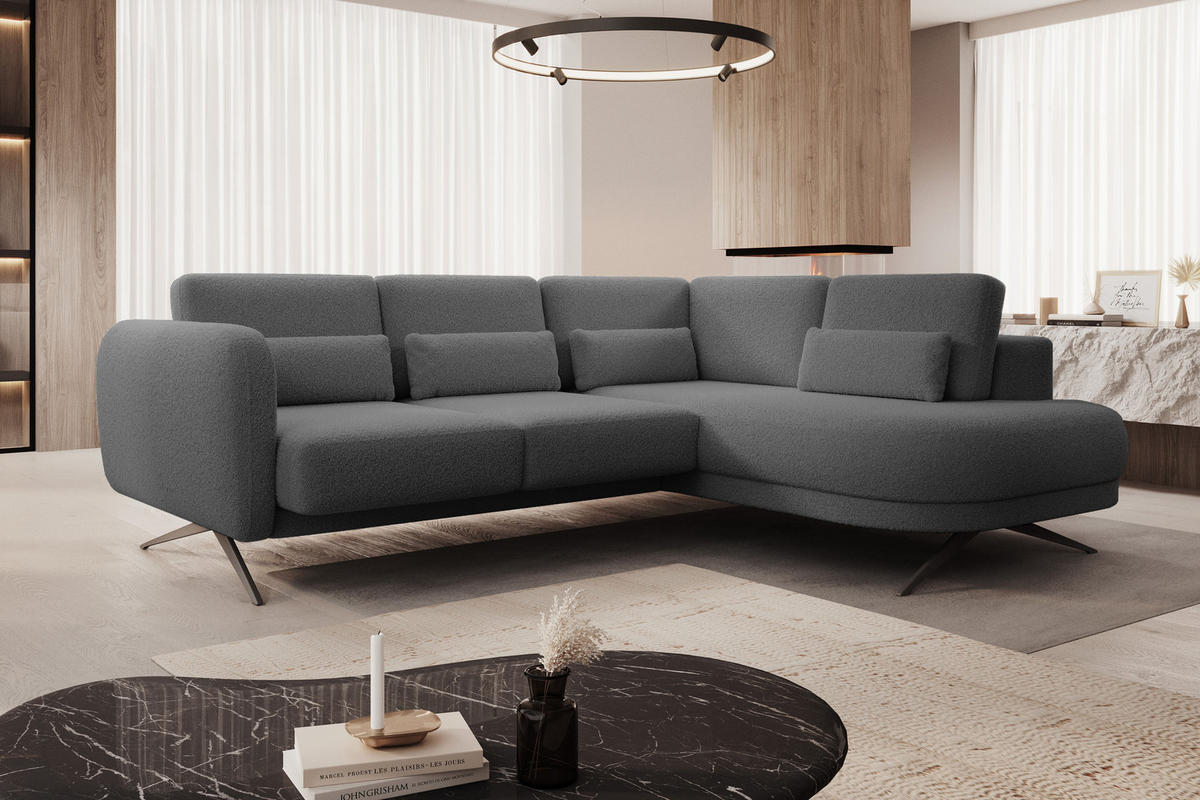 ECKSOFA ILUSIO L 250x205cm, Schlaffunktion, Dunkelgrau, Rechts - Dunkelgrau, Holz/Textil (248/205cm) - DomoHome