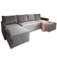 WOHNLANDSCHAFT TRES Grau Kordstoff mit Schlaffunktion - Grau, Holz (271/85/140cm) - MASSENO