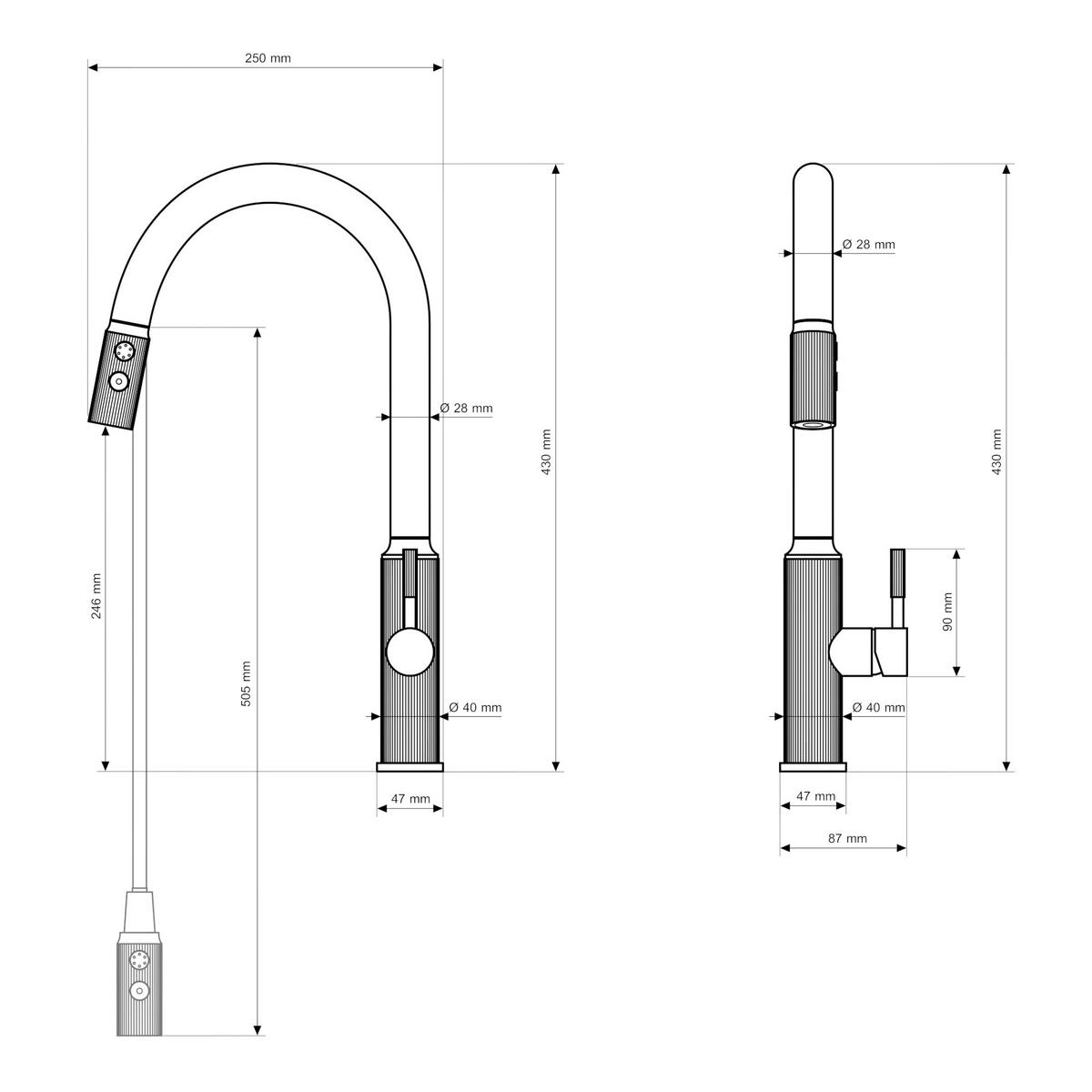 KÜCHENARMATUR Luna Gebürstetes Gold ausziehbar 2 Strahlarten 43 cm 1-tlg. - Goldfarben, Metall (25/43/25cm) - Granitan