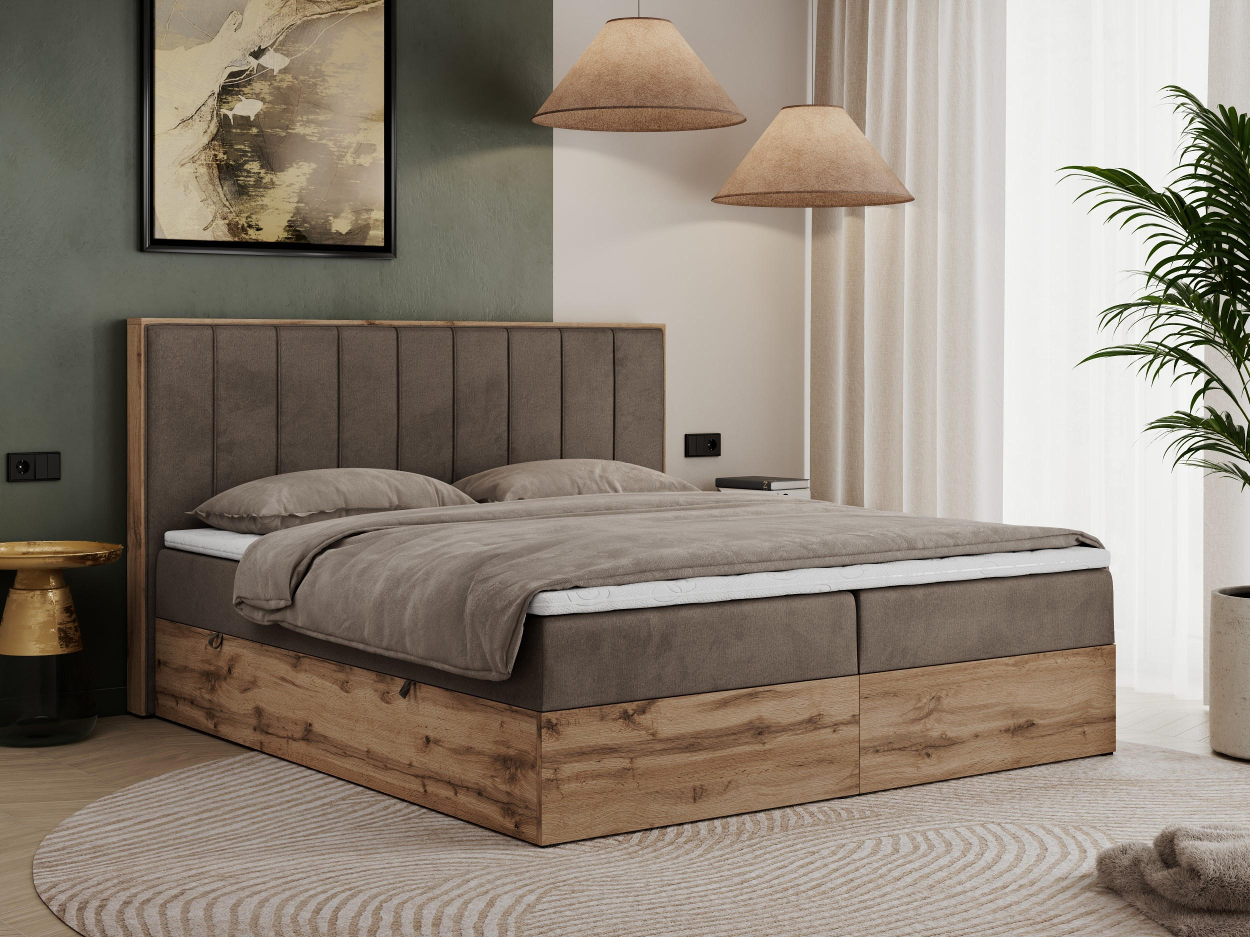 BOXBETT BELLISSIMO 160/200 Braun Velvet - H3 - Braun, Holz/Textil (160/200cm) - MKS