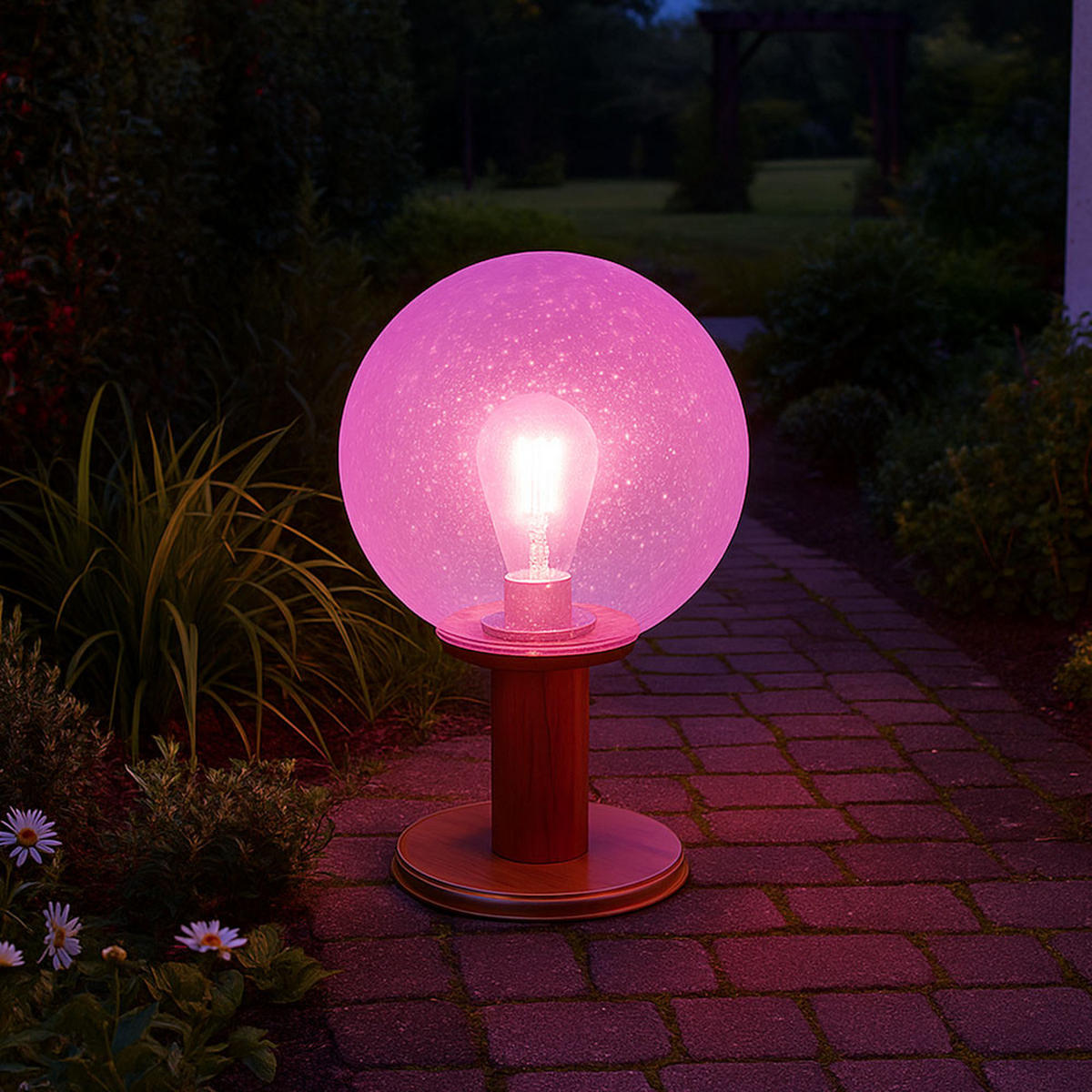 LED AUSSENLEUCHTE OSSY Holzoptik Braun - Braun, Glas (25/25/38cm) - Globo Lighting