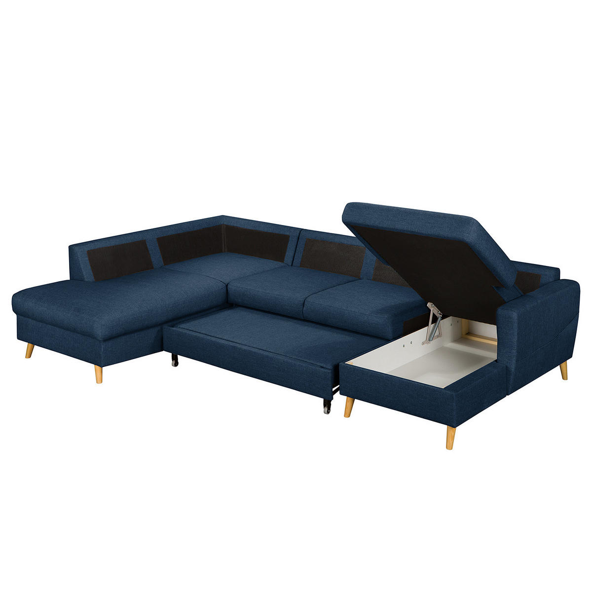 WOHNLANDSCHAFT mit Longchair - Blau/Olivgrün, Textil (290/90/200cm) - home24