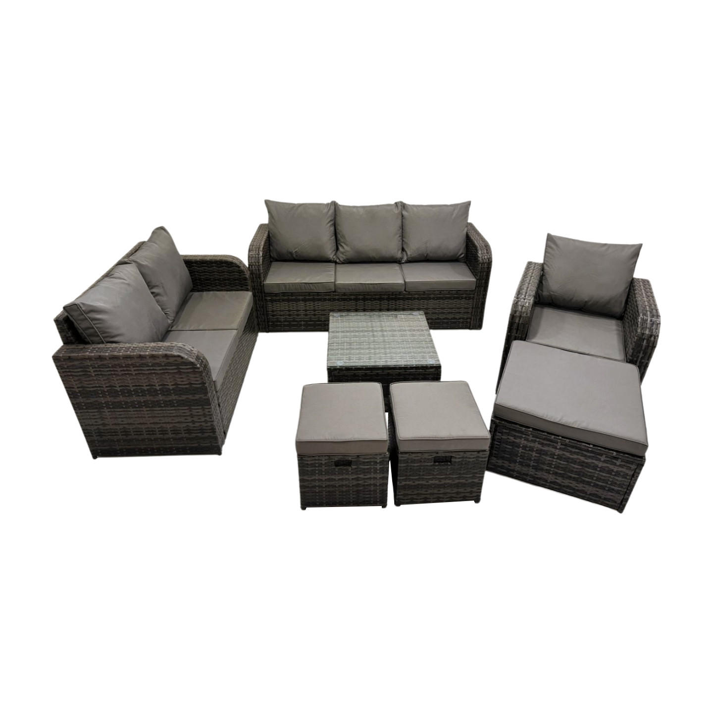 GARTENTISCHGRUPPE Polyrattan Dunkelgrau 7-teilige - Dunkelgrau/Grau, Glas/Kunststoff - Fimous