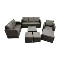 GARTENTISCHGRUPPE Polyrattan Dunkelgrau 7-teilige - Dunkelgrau/Grau, Glas/Kunststoff - Fimous