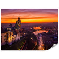 FOTOTAPETE für Wohnzimmer Sonnenuntergang Wawelburg Architektur Stadt 300x210 - Orange, Papier (300/210cm) - Muralo