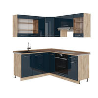 KÖKSSKÅP Fame-Line, Mörkblå högblank/Goldkraft ek, 190 x 160 cm, AP Oak - Honungsek/Mörkblå, Träbaserade material (190/206.8/60cm) - Vicco