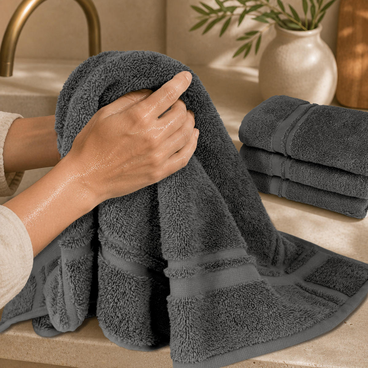 FROTTEE Küchenhandtücher 50x50 cm, 4er Set, Anthrazit Grau - Anthrazit, Textil (50/50cm) - Lashuma