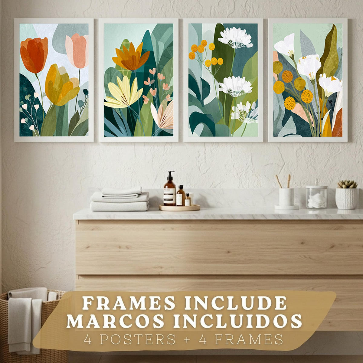 PLAKÁT Sada 4 Flores Bílý rám A3 - bílá, papír (42/29.7/3cm) - Nacnic