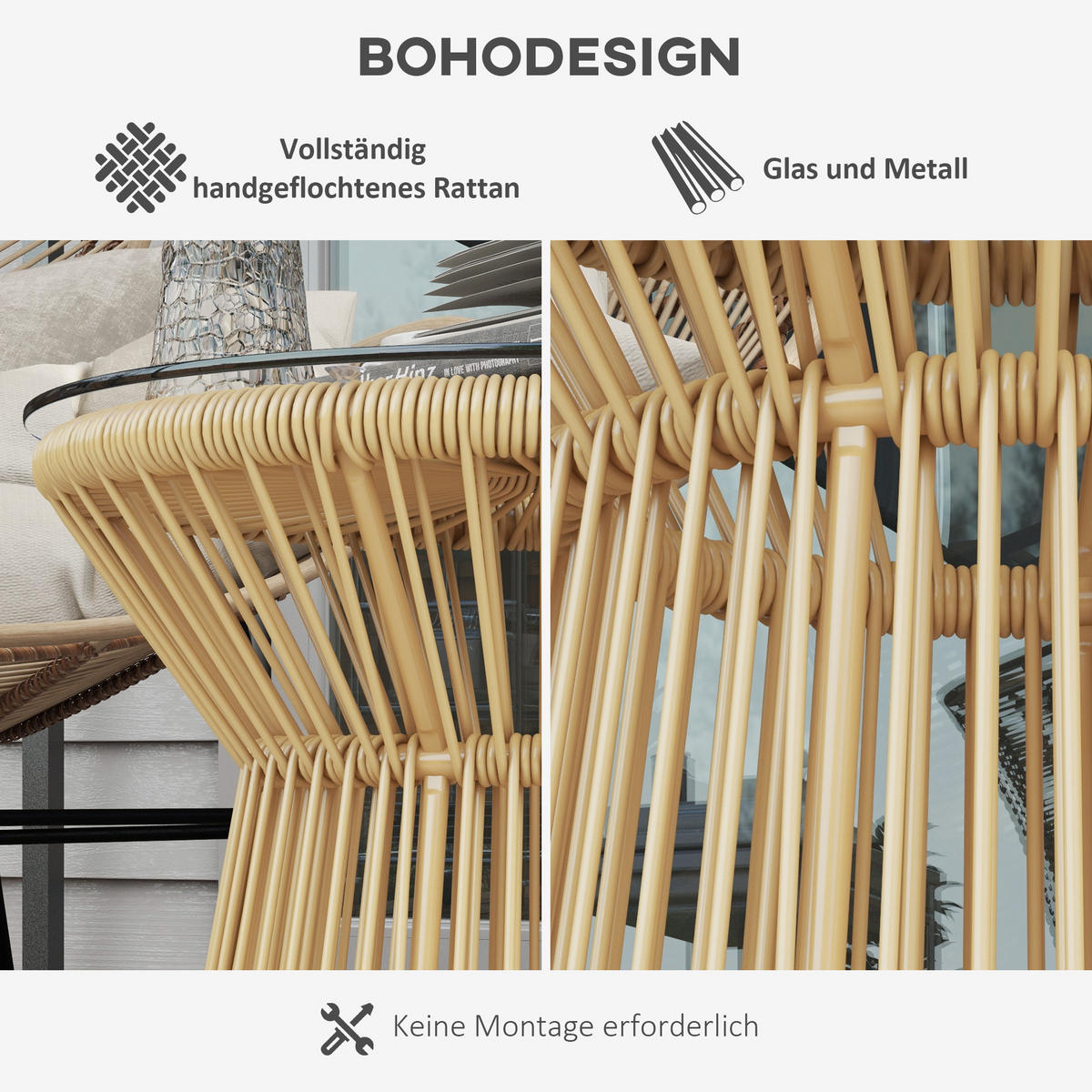 BALKONTISCH, Beige, Metall, PE Rattan - Beige, Kunststoff (40/40/42cm) - Outsunny