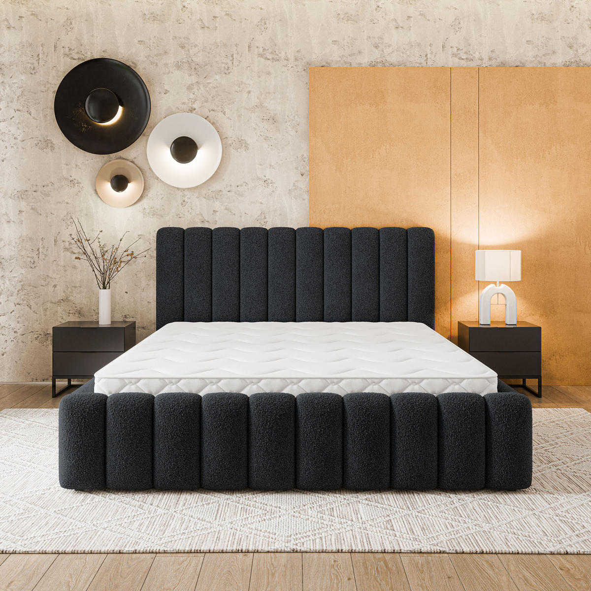 POLSTERBETT DINESE Q 120x200 cm mit Bettkästen - Schwarz - Schwarz, Holz (120/200cm) - MASSENO