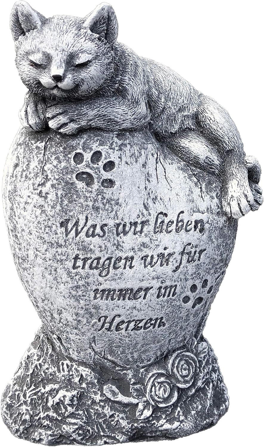 STEINFIGUR Katze Grabstein mit Inschrift Steinguss frostfest - Grau, Stein (11/15/6cm) - stoneandstyle