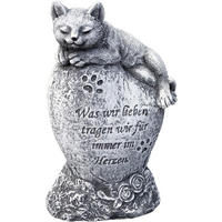 STEINFIGUR Katze Grabstein mit Inschrift Steinguss frostfest - Grau, Stein (11/15/6cm) - stoneandstyle