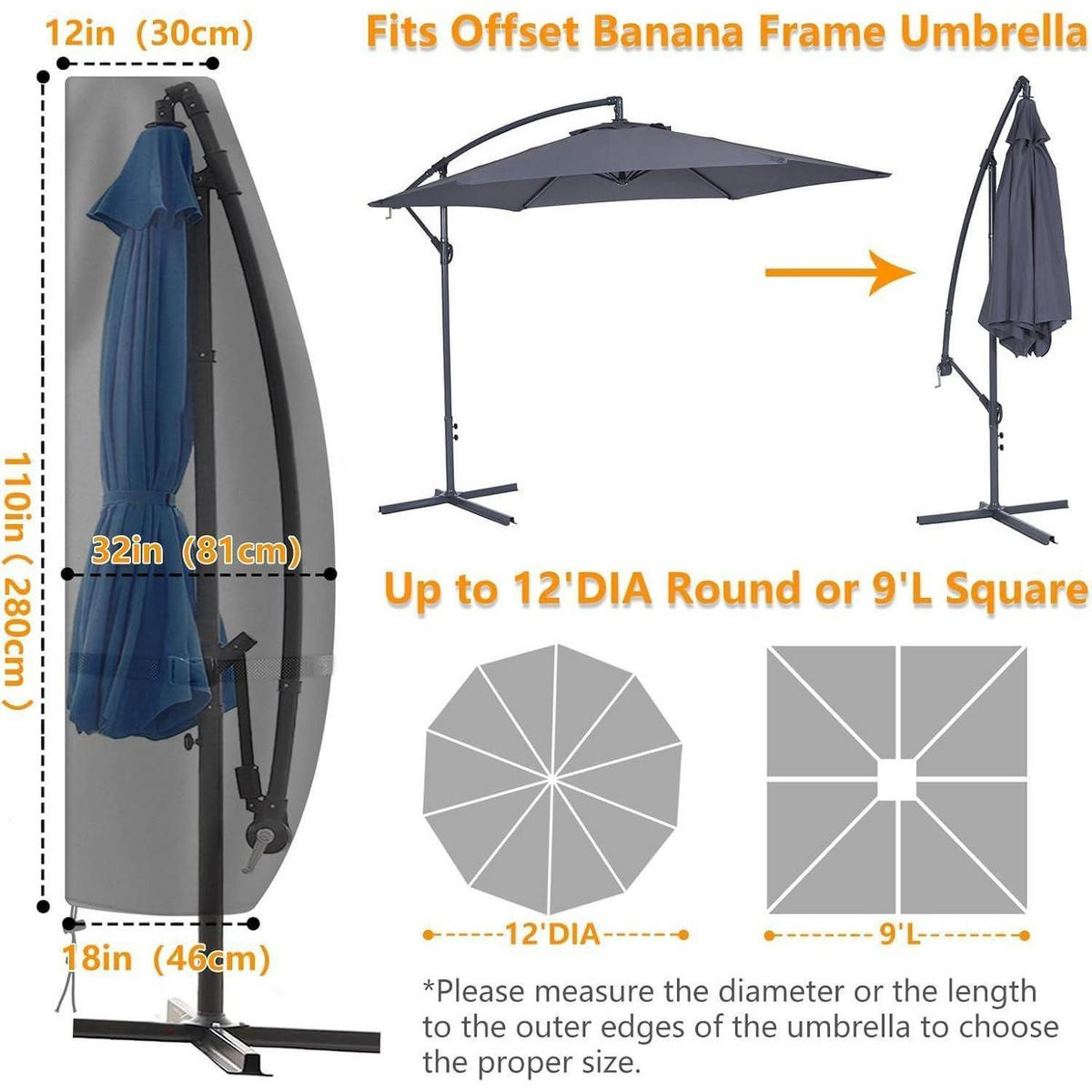 SONNENSCHIRM Schutzhülle 280 cm Wasserdicht 420D Oxford - Schwarz, Kunststoff (45/280/80cm)