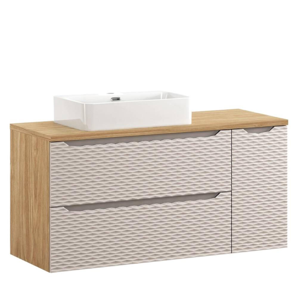 BADMÖBEL-SET 4 Teile - Ocean Beige O BM434 in Beige / Geölte Eiche - Beige, Holz/Keramik (120/57/46cm)